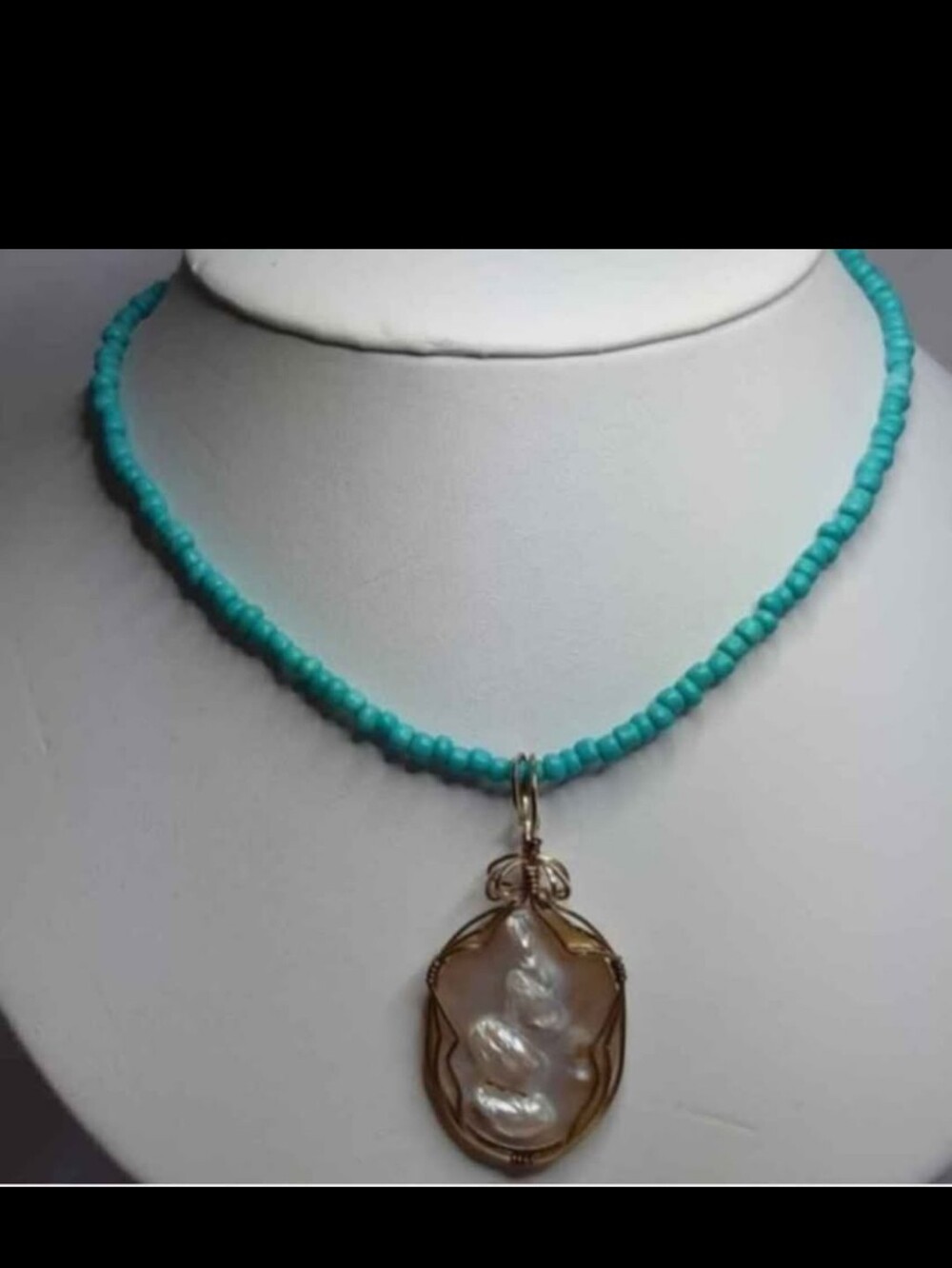 Turquoise Beaded Necklace with Baroque Pearl Pendant